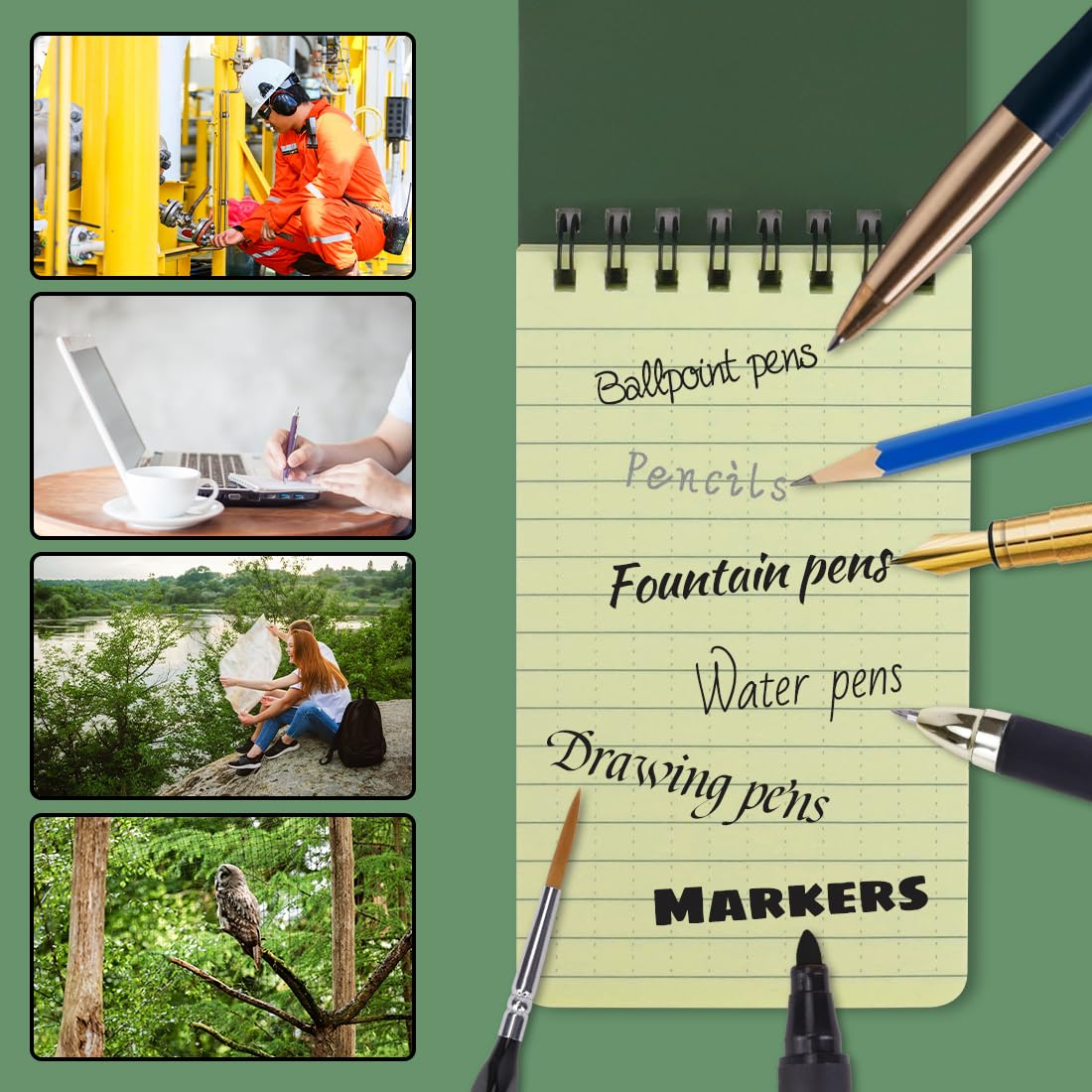 LZYMSZ 10PCS Waterproof Notebook, 3 X 5" 48 Sheets Pocket Spiral Memo Paper Notepad All-Weather Field Notebooks, Tactical Note Book Police Rain Notepad with Grid Paper for Outdoor Activities Recording image number 5