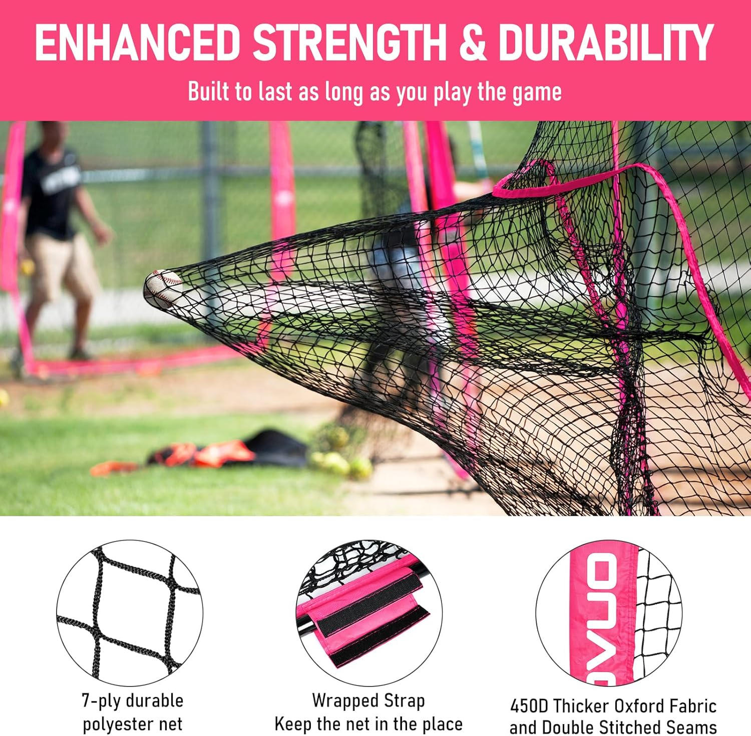 7X7 Ft Baseball Net for Batting Pitching Hitting, Softball Pitching Net with Strike Zone, Tee, Ball Caddy, Softball Batting Net Baseball Training Equipment for Kids Adult Youth Sport Practice image number 4