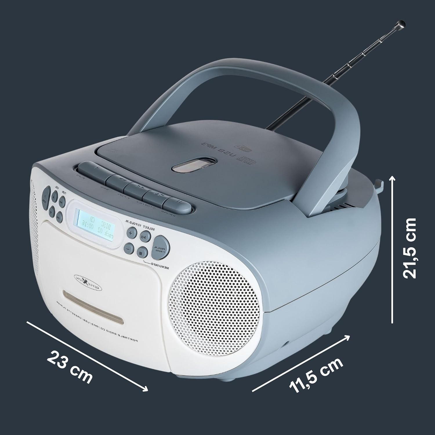 REFLEXION CD Player with Cassette and Radio for Mains and Battery Operation (PLL FM Radio, LCD Display, AUX Input, Headphone Jack), White/Blue, RCR2260 image number 3