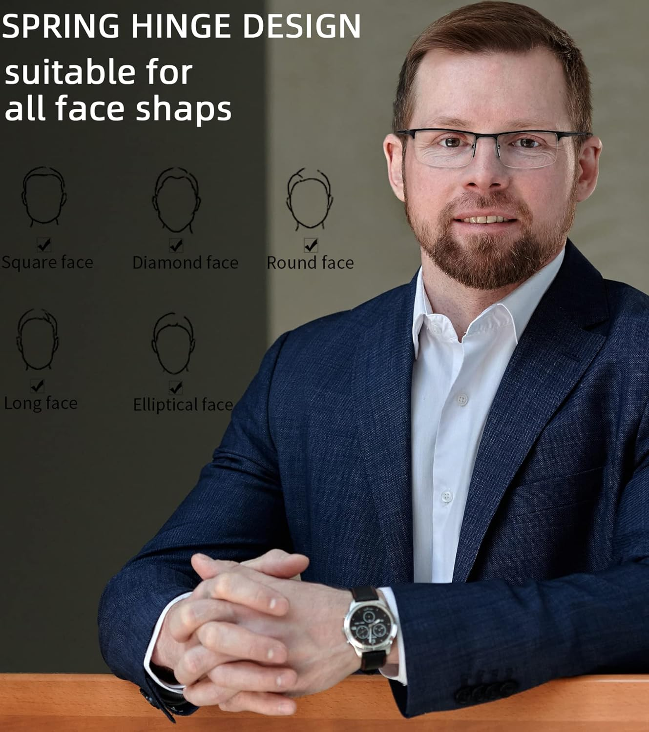 Dilly Vision 4 Pack Blue Light Reading Glasses for Men,Lightweight Metal Rectangle Semi Rimless Readers for Men image number 3