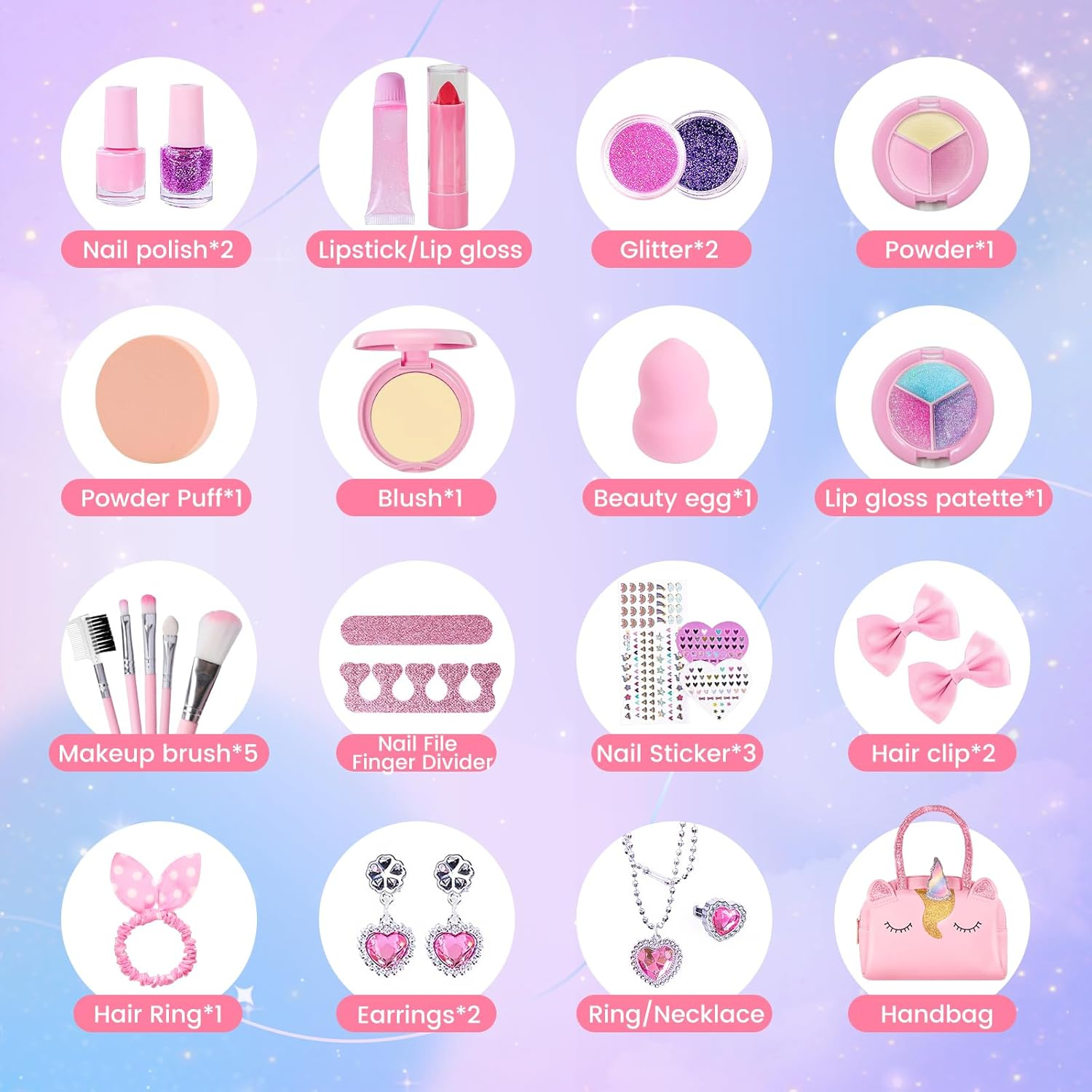 Kids Makeup Kit for Girls, Washable Makeup Kit Toys, with Cute Unicorn Bag, Real Make up Set for Kid Little Toddlers Princess Christmas Birthday Gifts Age 6 7 8 9 10 11 12 image number 2