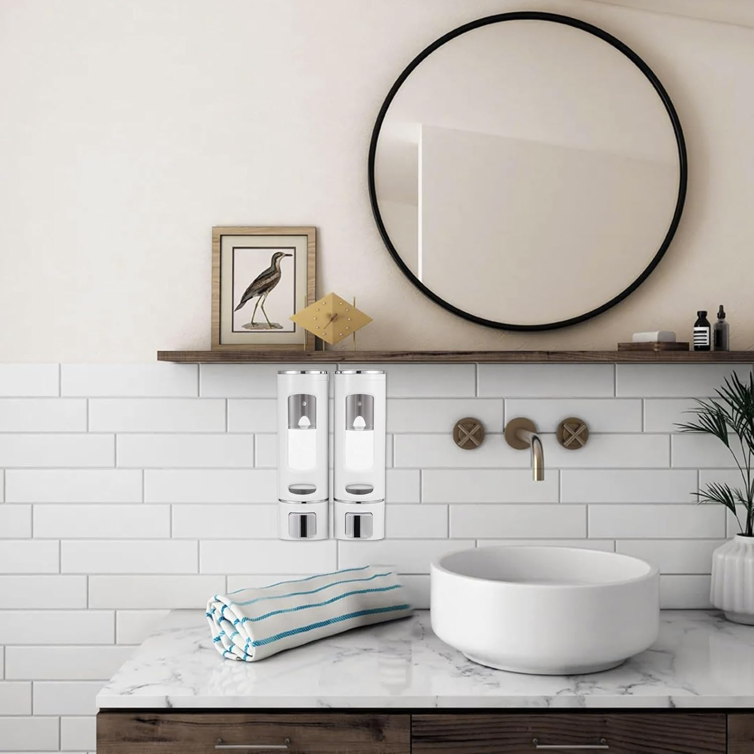 2Pcs/3Pcs Shower Soap Dispenser Wall Mounted 400Ml Shampoo and Conditioner Dispenser Adhesive Handwashing Fluid Dispenser Rest Room Washroom Toilet Soap Dispenser for Bathroom Hotel (2 Chamber)