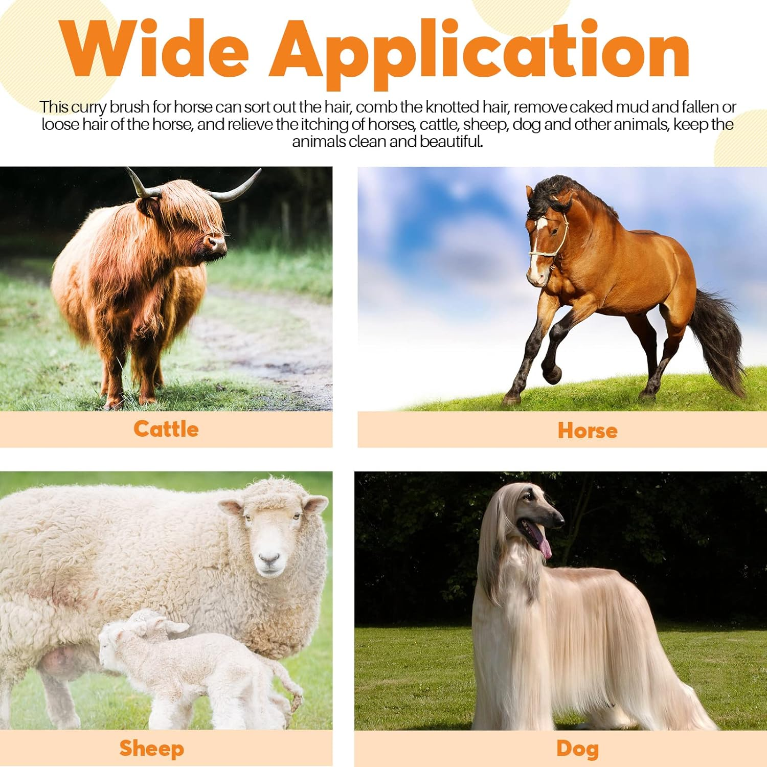 Rustark 3Pcs Reversible Stainless Steel Curry Grooming Set with 4 Rings: Large Rubber Comb, Scotch Type Comb, Metal Brush for Cows, Sheep, Dogs, Goats, Horses