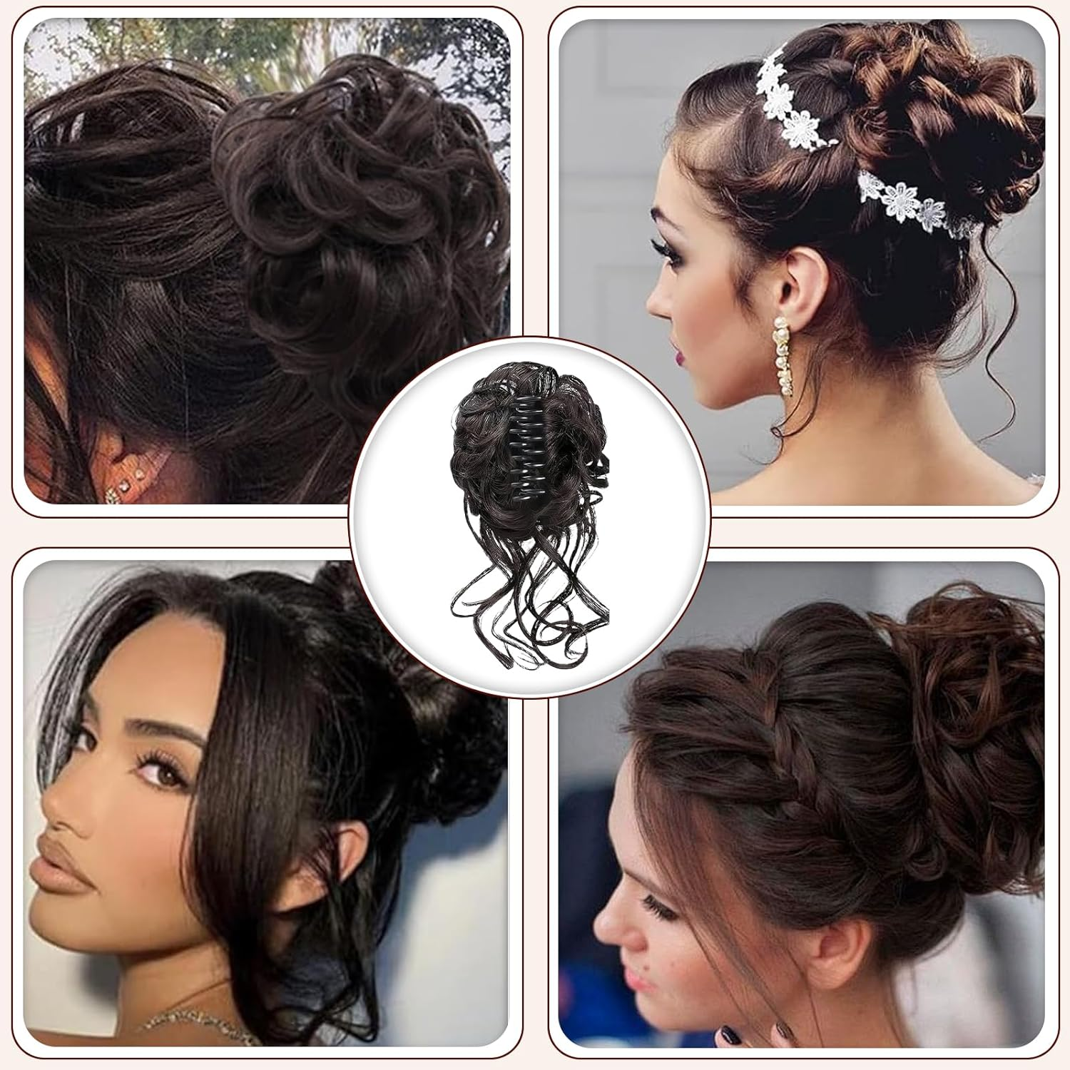 Diyxisk 1 Piece False Hair Bun and 2 Pieces Women'S Fake Hair Extensions Beautiful Bun Easy for Hair, Suitable for Women and Girls (Brown Black) image number 3