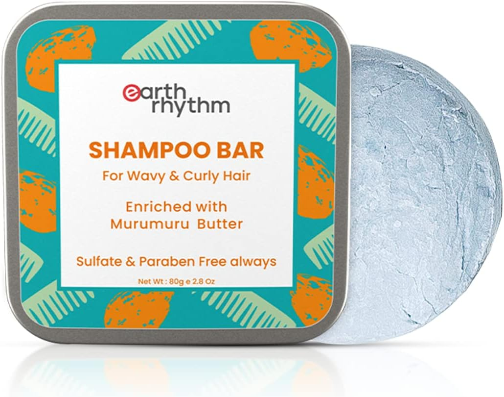 Earth Rhythm Murumuru Butter Shampoo Bar with Vitamin E for Men & Women | Conditions Dry, Frizzy, Curly or Wavy Hair | Softens & Maintains Growth | Sulphate & Paraben Free - 80 Gm (Tin)