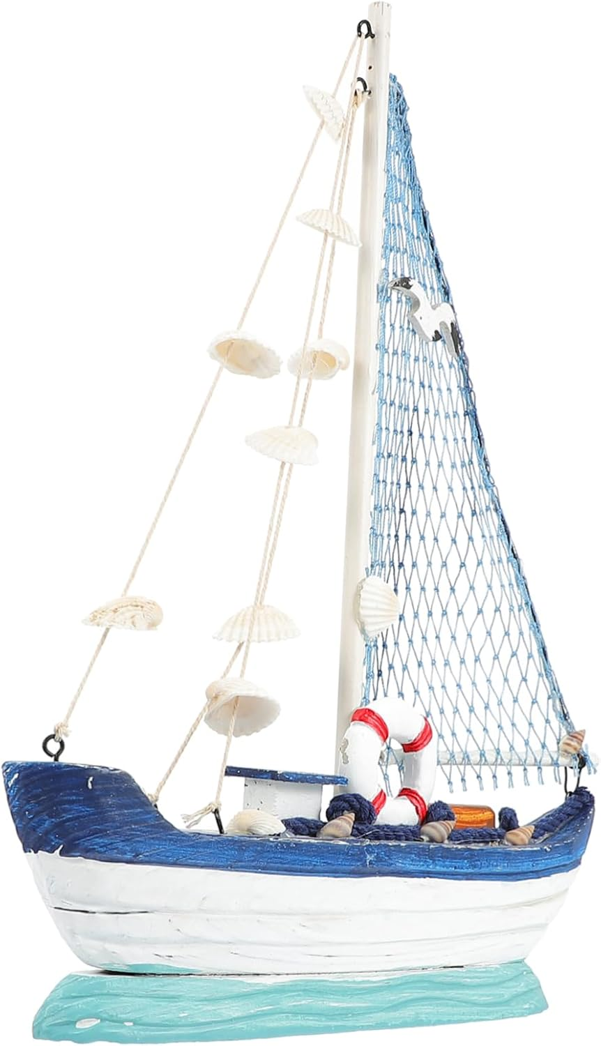 Jojofuny Nautical Decor Wooden Sailing Boat Model Mediterranean Style Boat Ornament image number 1