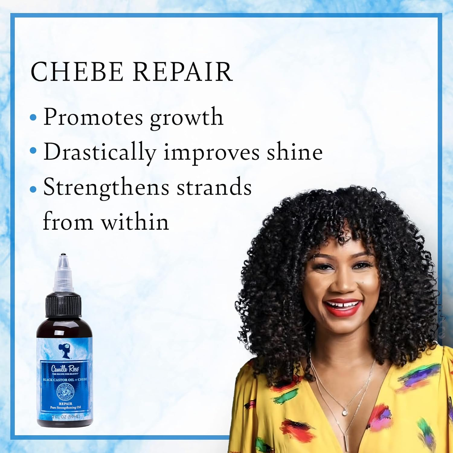 Camille Rose Black Castor Oil & Chebe Repair, Pure Hair Strengthening Oil for Shine, Growth & Strength, for All Hair Types, 2 Fl Oz image number 3
