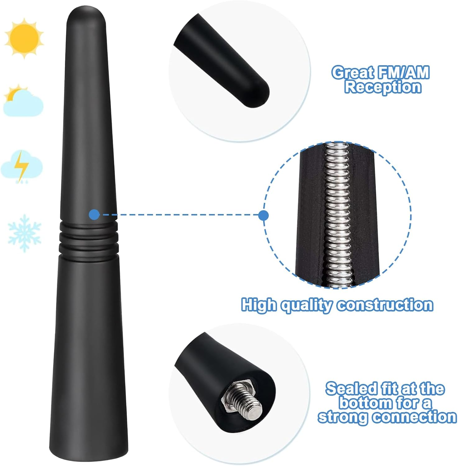 AQTAQ Universal Vehicle Roof Mount Short Car Antenna AM FM Antenna Car Roof Antenna Car 9Cm/3.5Inch Mini Car Radio Antenna Compatible with Toyota Honda Subaru GMC Chevrolet Nissan Ford Jeep Etc image number 2