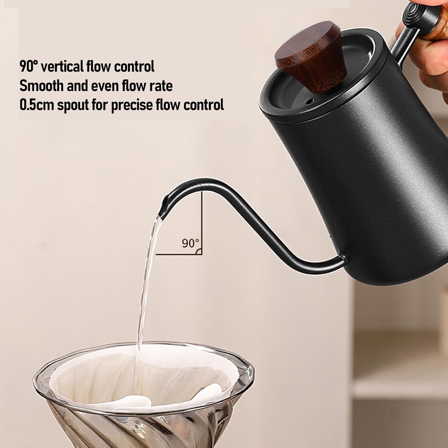 Yduupxe Pour over Kettle, 500Ml 304 Stainless Steel Gooseneck Spout Coffee Kettle with Scale Wooden Handle for Home Camping Barista Coffee Tea Brewing image number 6