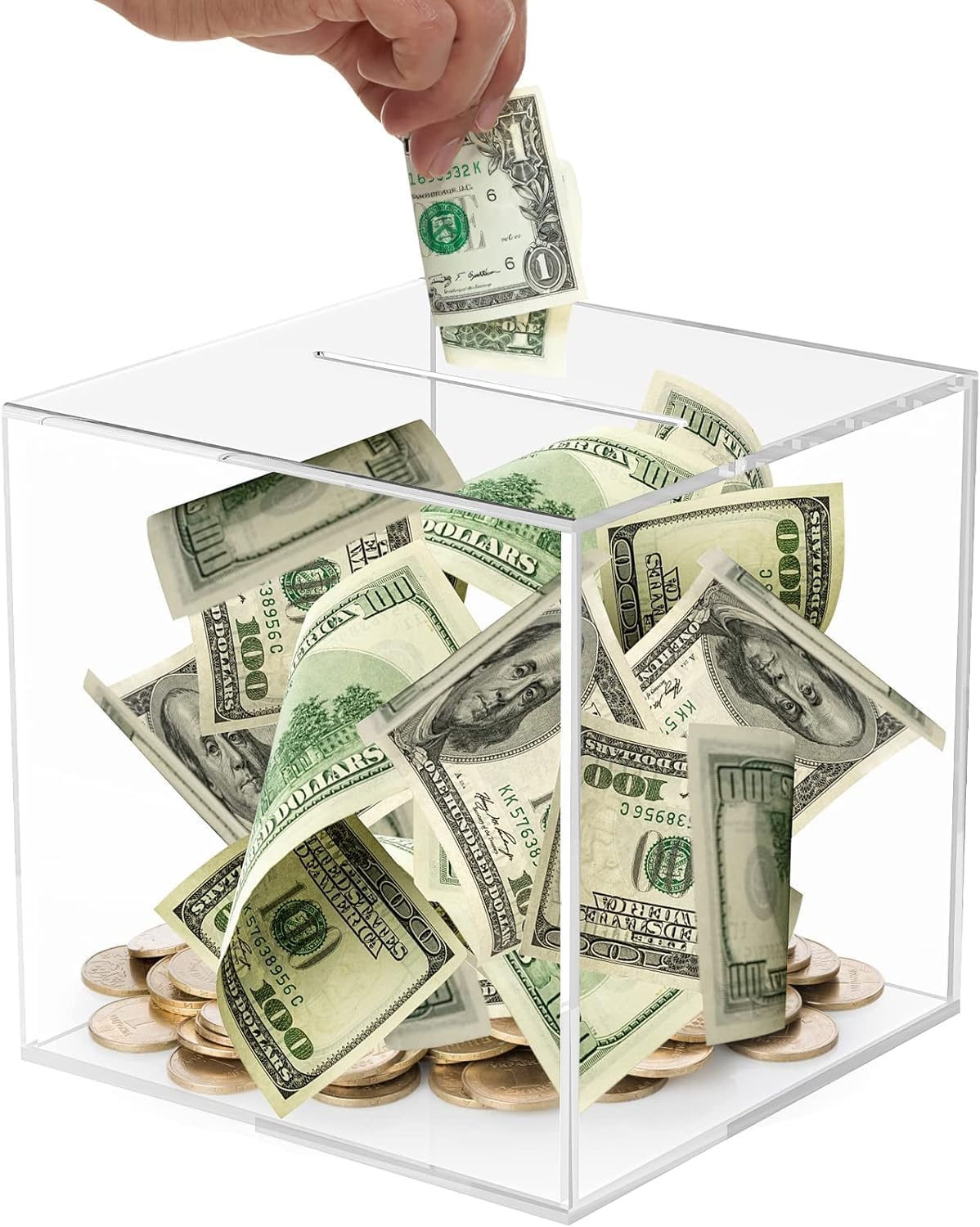 Clear Piggy Bank, Acrylic Money Bank Transparent Coins Saving Pot Cash Container Box Coin Jar Money Saving Box for Adults Kids Birthday Gifts (15X15Cm) image number 2