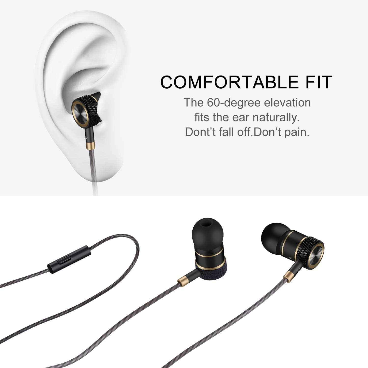Headphones High Definition In-Ear Headphones with Noise Isolation Ideal for Iphone, Ipod, Ipad, MP3 Player, Samsung Galaxy, Nokia, HTC, Exc. 120 X 1 X 1 Cm Nero E Oro image number 6