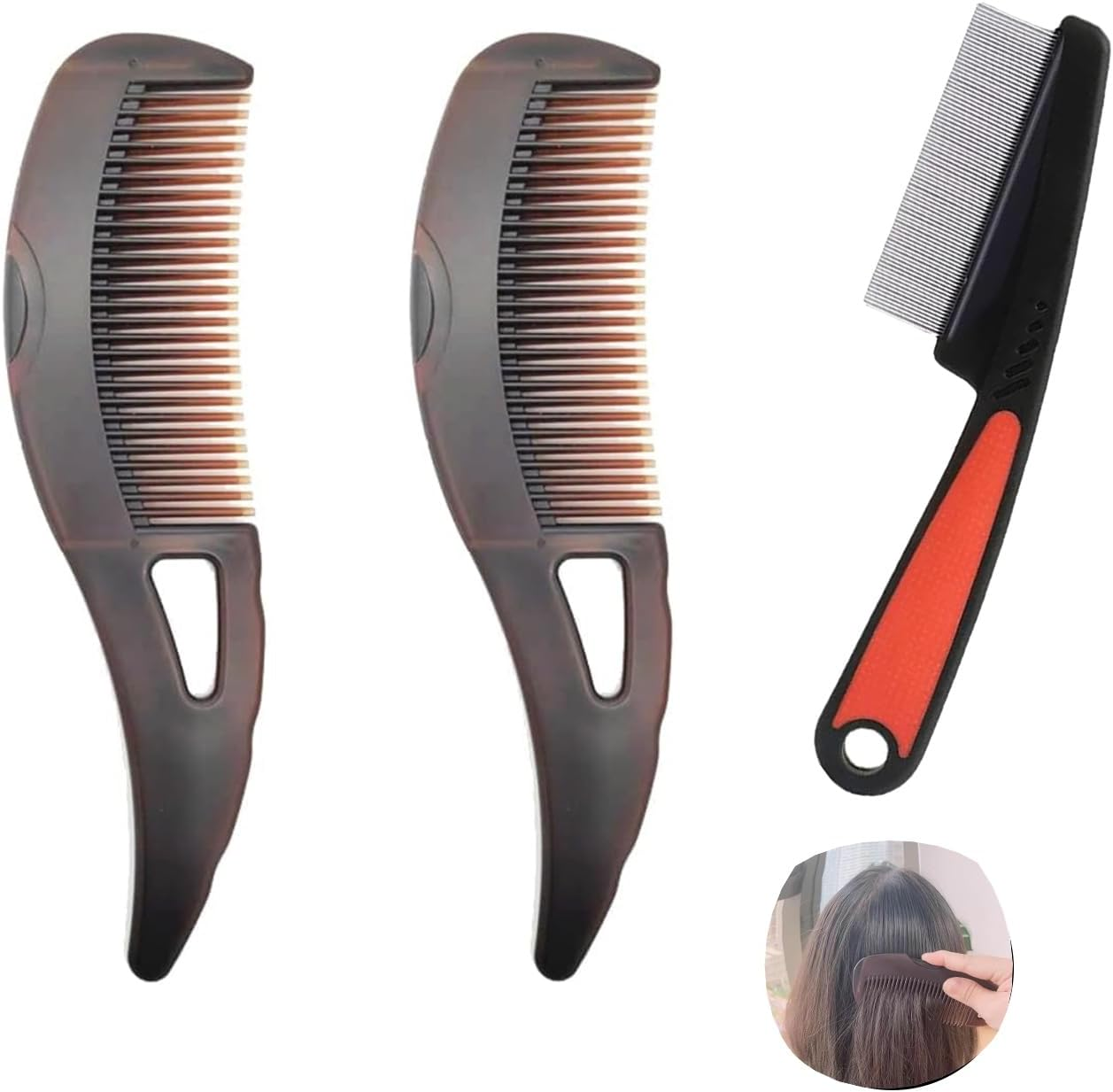 Shoyisenka Stainless Steel Fine Tooth Comb&ndash;Scalp Psoriasis & Dandruff Remover, Detox & Lice Comb for Men & Women (A Set of Three) image number 3