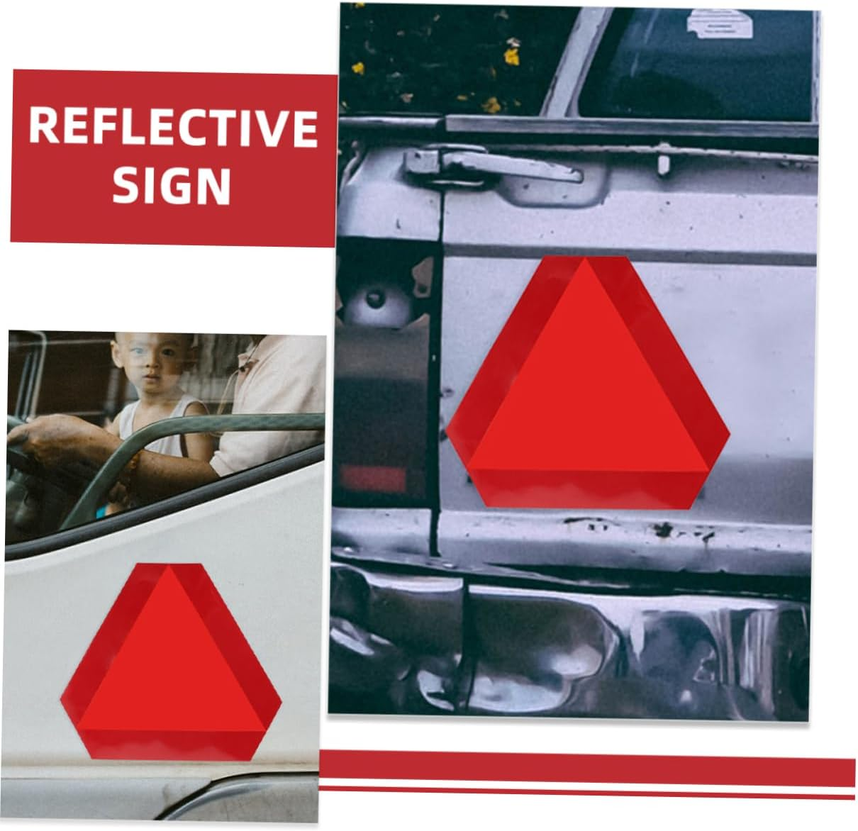 2Pcs Reflective Slow Moving Sign Triangle for Car Truck Trailer Dark Signs Road Reflectors image number 6