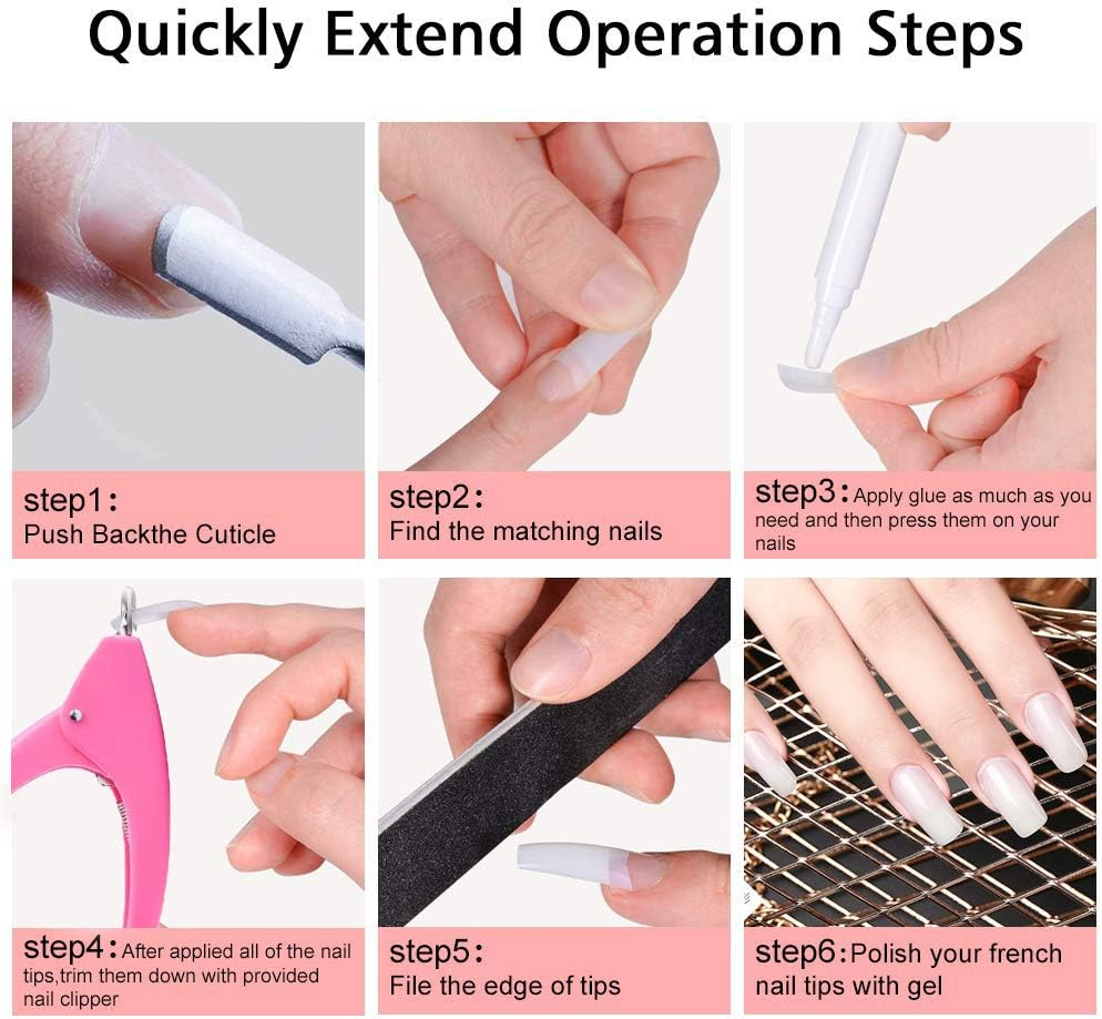 Yiouou Natural False Nails Fake Nails Artificial Nail Tips,500 Pcs Oval French Acrylic Style Fake Nails Tips with Box and Acrylic Nail Clipper for Women Girls Nail Art Salons and Home DIY,10 Sizes