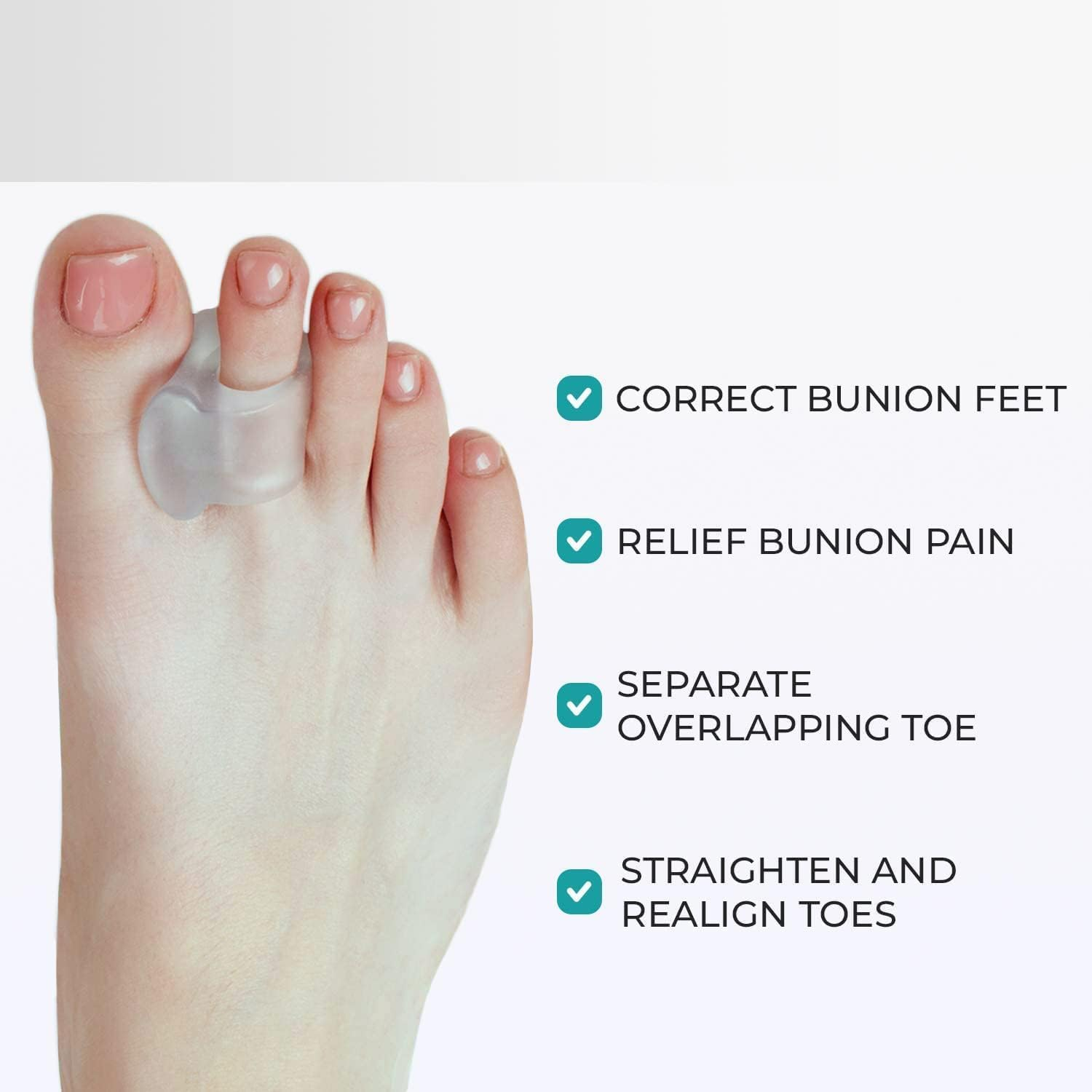 Gel Toe Separators for Overlapping Toes, 4 PCS Bunion Big Toe Straighteners, Thumb Tail Finger Ring Nursing Pad Split Toe Corrector Fixator for Hallux Valgus, Correctior Hammer Toe Relieve Pain (White) image number 2