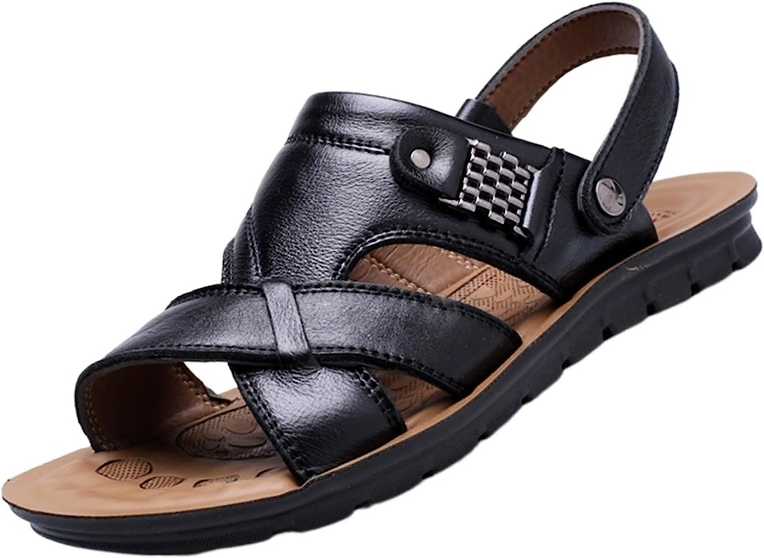 Men Summer Sandals Genuine Leather Comfortable Casual Sandals Fashion Men Slippers Arch Support Non-Slip Shoes (Color : Black, Size : 8) image number 6