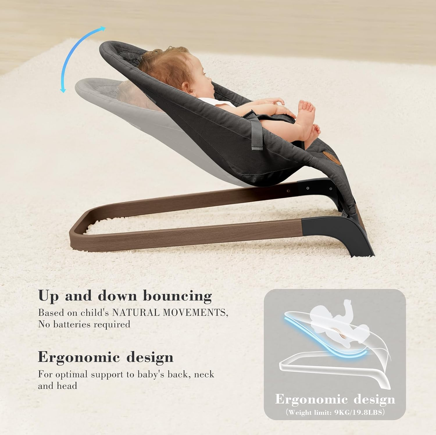 ANGELBLISS Baby Bouncer, Portable Bouncer Seat for Babies, Infants Bouncy Seat with Cotton Fabric, Natural Vibrations (Anthracite) - Pink image number 6