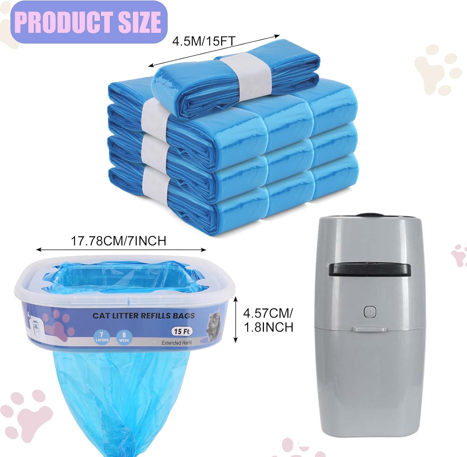 Pack of 10 Refill Films for Litter Genie Standard, Plus, XL, Style, Cat Litter Refill Bag, Waste Bag, 100% Odour Protection image number 4