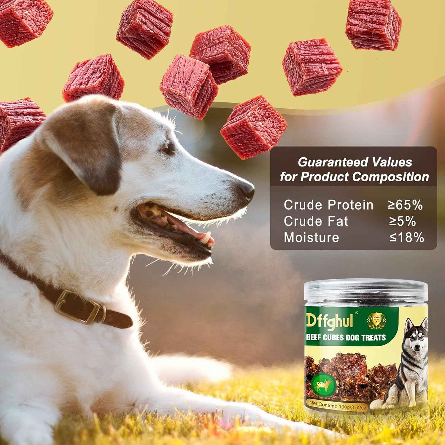 Dog Beef Treats, Rawhide Free Grain Free Dog Snack Chewy Beef Cubes for Dogs Natural Low Fat Dog Training Rewards-100G(3.53Oz) image number 4