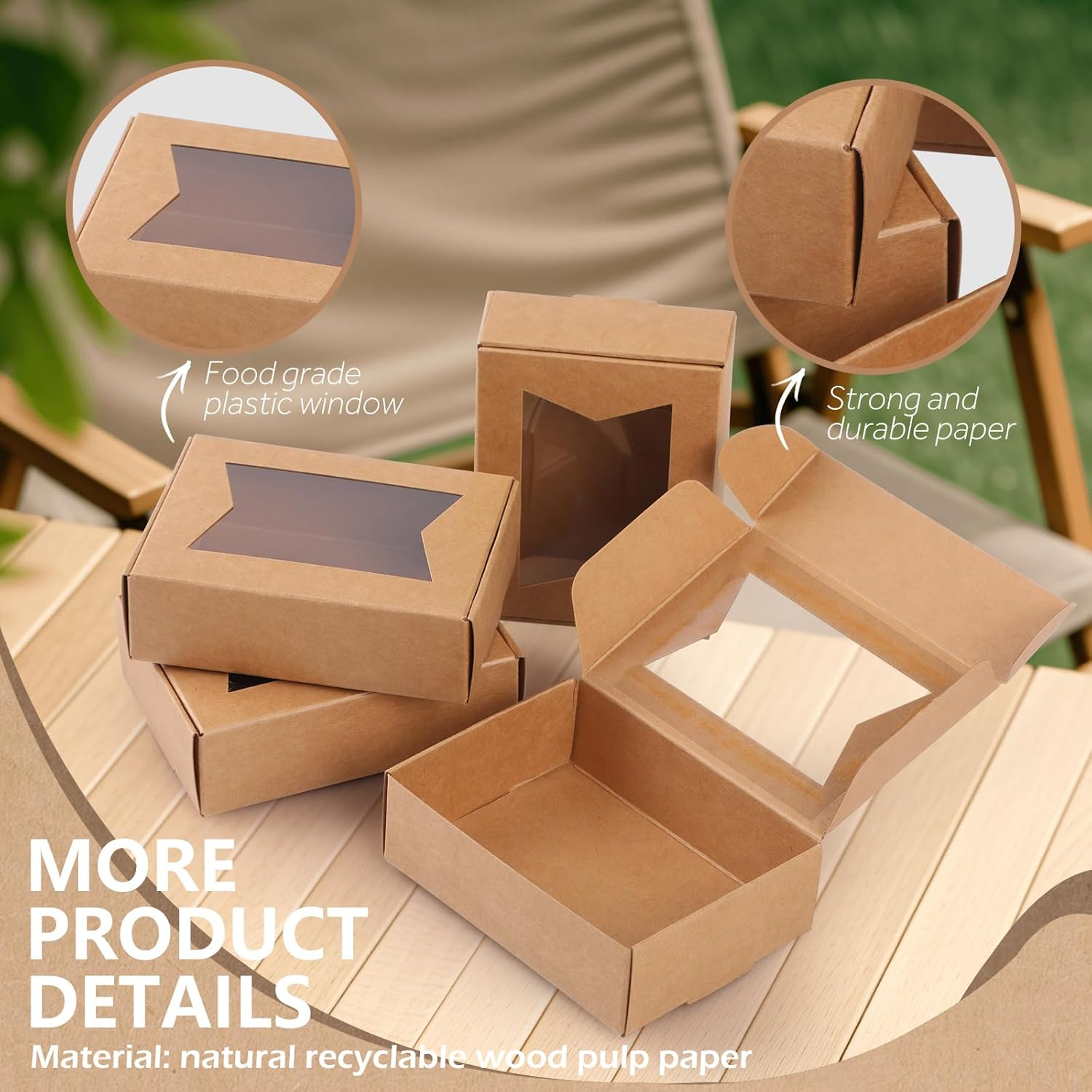 40PCS Mini Kraft Paper Boxes,Geeric Soap Gift Box with Clear Windows 9.7*7*3CM Small Bakery Box Present Treat DIY Essential Oil Candles Cookie Boxes for Candy,Chocolate,Jewelry,Wedding Party Favor