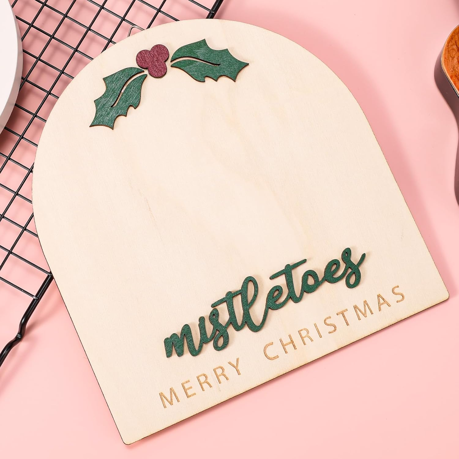 Christmas Baby Footprint Wooden Souvenir, 7.1X7.5In Wooden Baby Footprint with Green Inkpad for Baptism & Newborn Photoshoot Prop image number 3