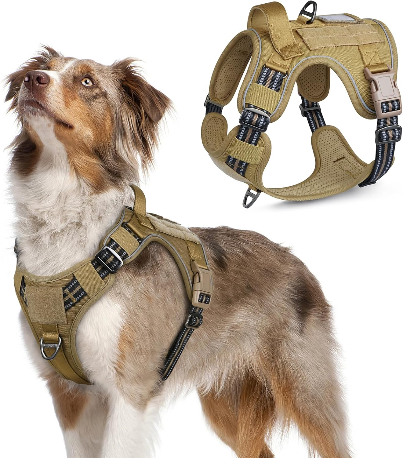 Rabbitgoo Tactical Dog Harness No Pull for Large Dogs, Military Dog Vest with Handle & Molle, Easy Control Service Dog Harness for Dogs Training Walking, Adjustable Reflective Pet Harness, Black, L