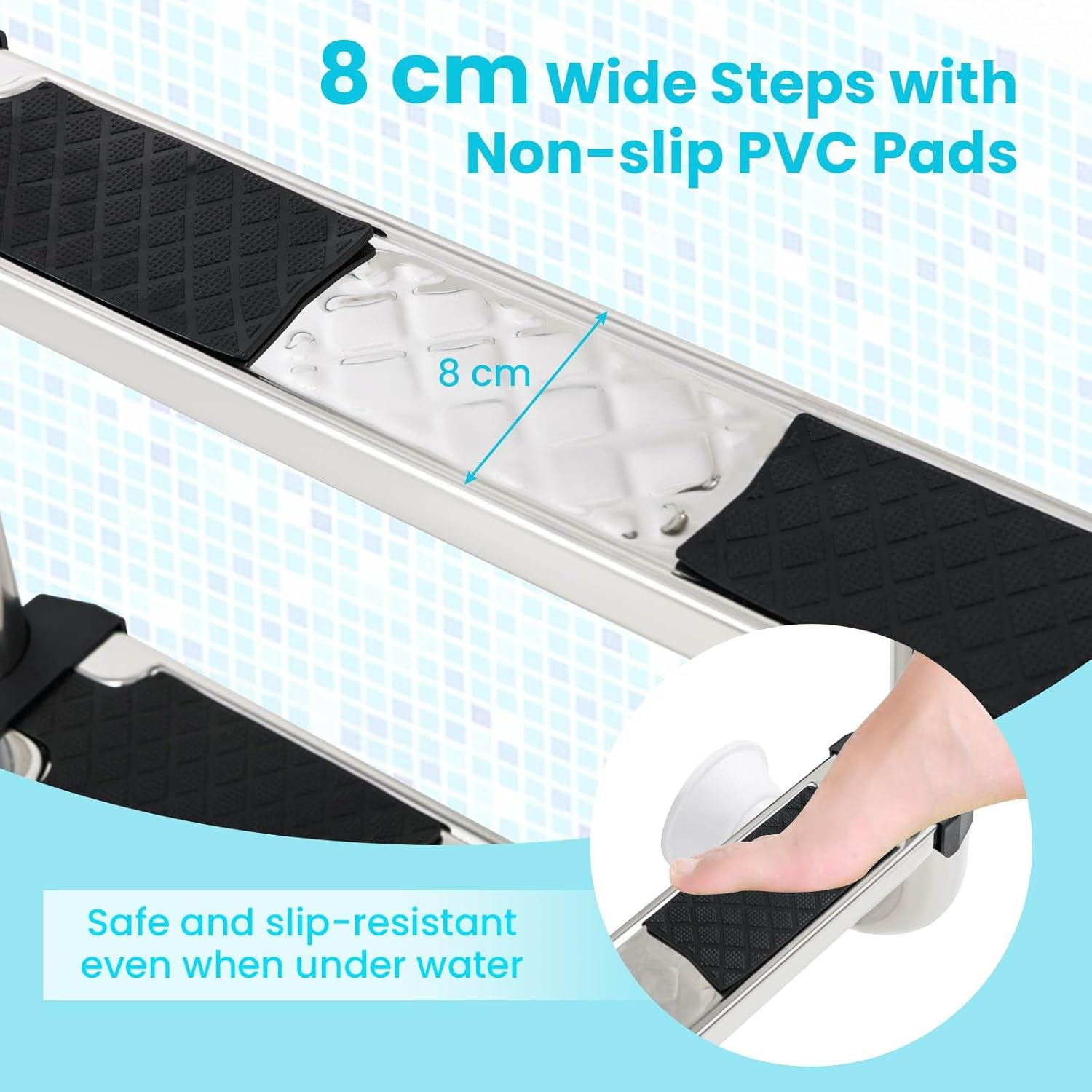 Costway 4-Step Inground Pool Ladder, Stainless Steel Swimming Pool Ladder W/Non-Slip Steps & Handrails, Heavy Duty Entry and Exit Steps for Indoor & Outdoor Pools, 200 KG Load Capacity