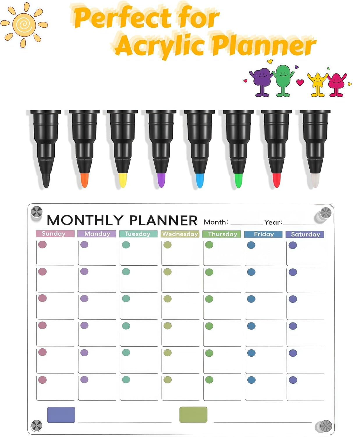 Joiyota 8-Color Acrylic Magnetic Whiteboard Markers Set &ndash; 1Mm Fine Tip & Brush Cap, Liquid Chalk Dry Erase Markers for Whiteboard, Glass, Acrylic Crafts & Chalk Pen Art - 8 Colors Magnetic image number 3