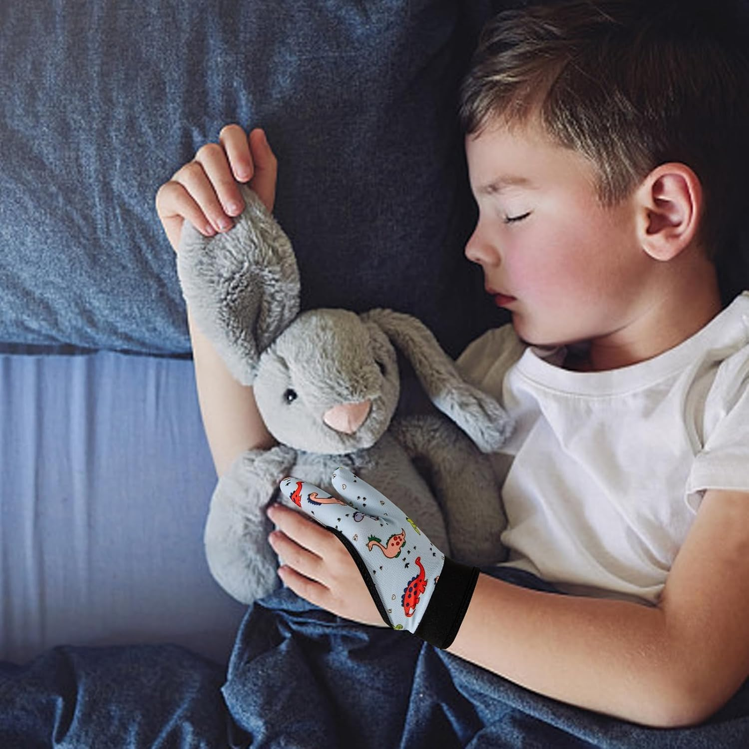 4 Pcs Thumb Sucking Guard Gloves for Kids Ages 5-10, Breathable Sensory Gloves to Stop Thumb Sucking & Nail Biting, Soft Cotton anti Suck Guard with Chewy Compression (Dinosaur 02) image number 4