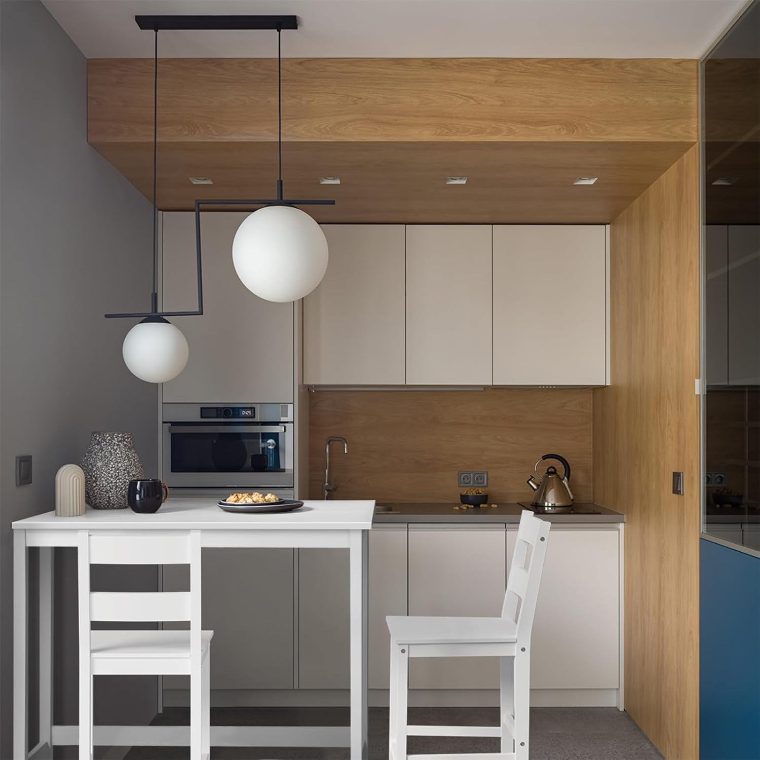 Oikiture 3PCS Bar Stools and Bar Table Set Kitchen Dining Table and Chairs White image number 2