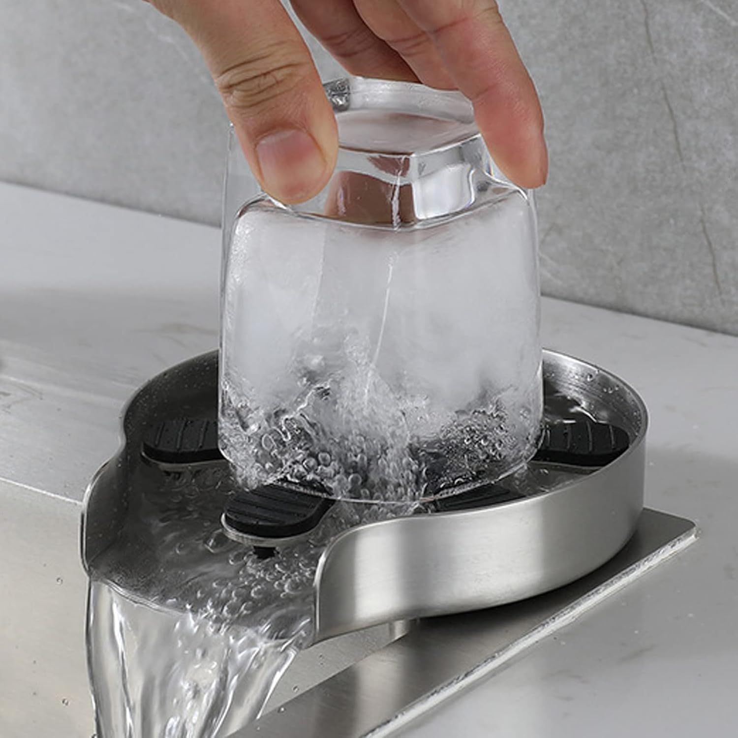 Glass Rinser, Stainless Steel Automatic Glass Rinser 360&deg; Rotating Jet Bottle and Cup Washer for Sink Powerful Cup Washer Kitchen Sink Cup Rinser for Bars, Hotels, Coffee Shops image number 6