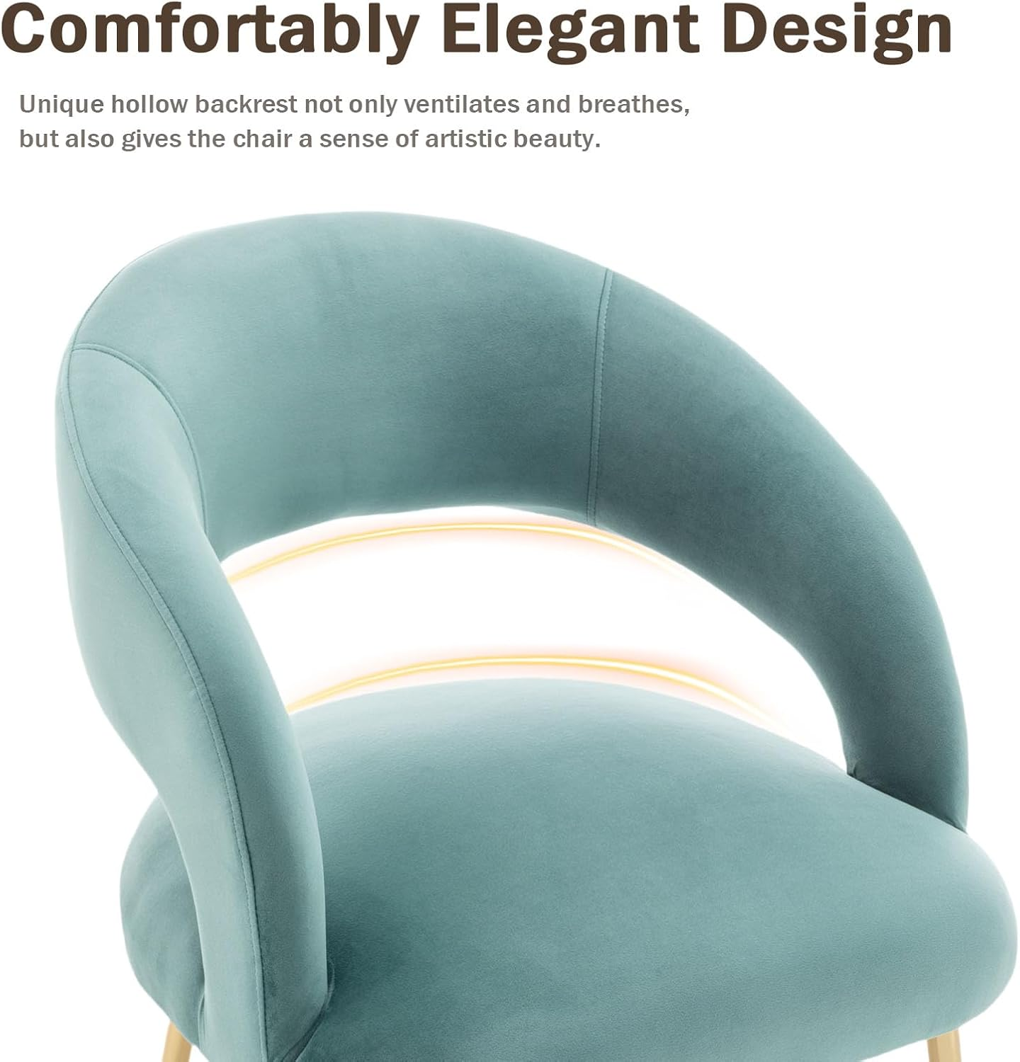 SEYNAR Dining Modern Chairs, Velvet Upholstered Accent Chairs with Gold Legs,Tufted Dining Room Chair Set of 2 for Living Room Reception Room Bedroom Study Room(Green) - Beige image number 5