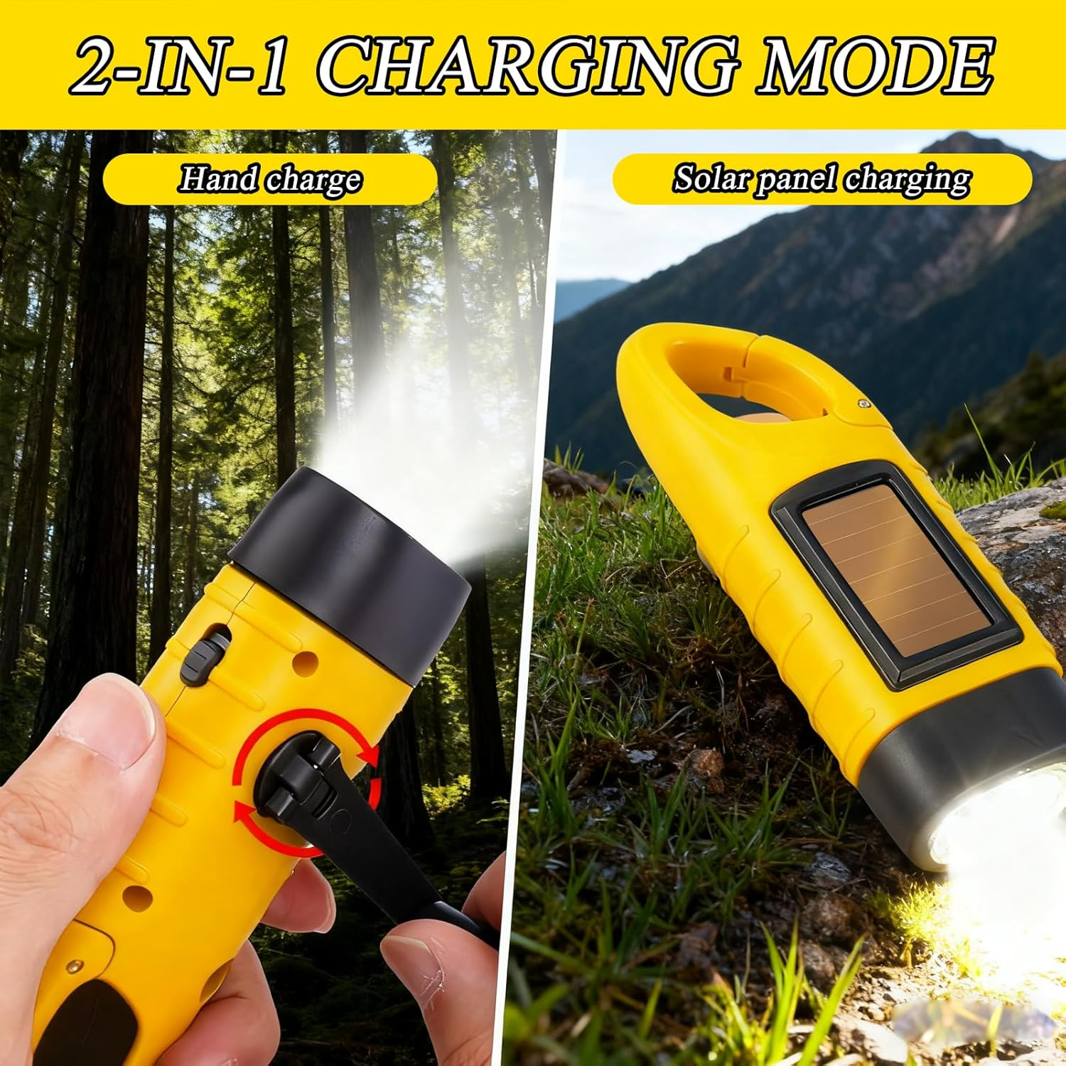SUNNIFLY Torch Crank Emergency Torch with Crank and Solar Crank Torch for Outdoor Travel Camping and Adventure (Yellow) image number 6