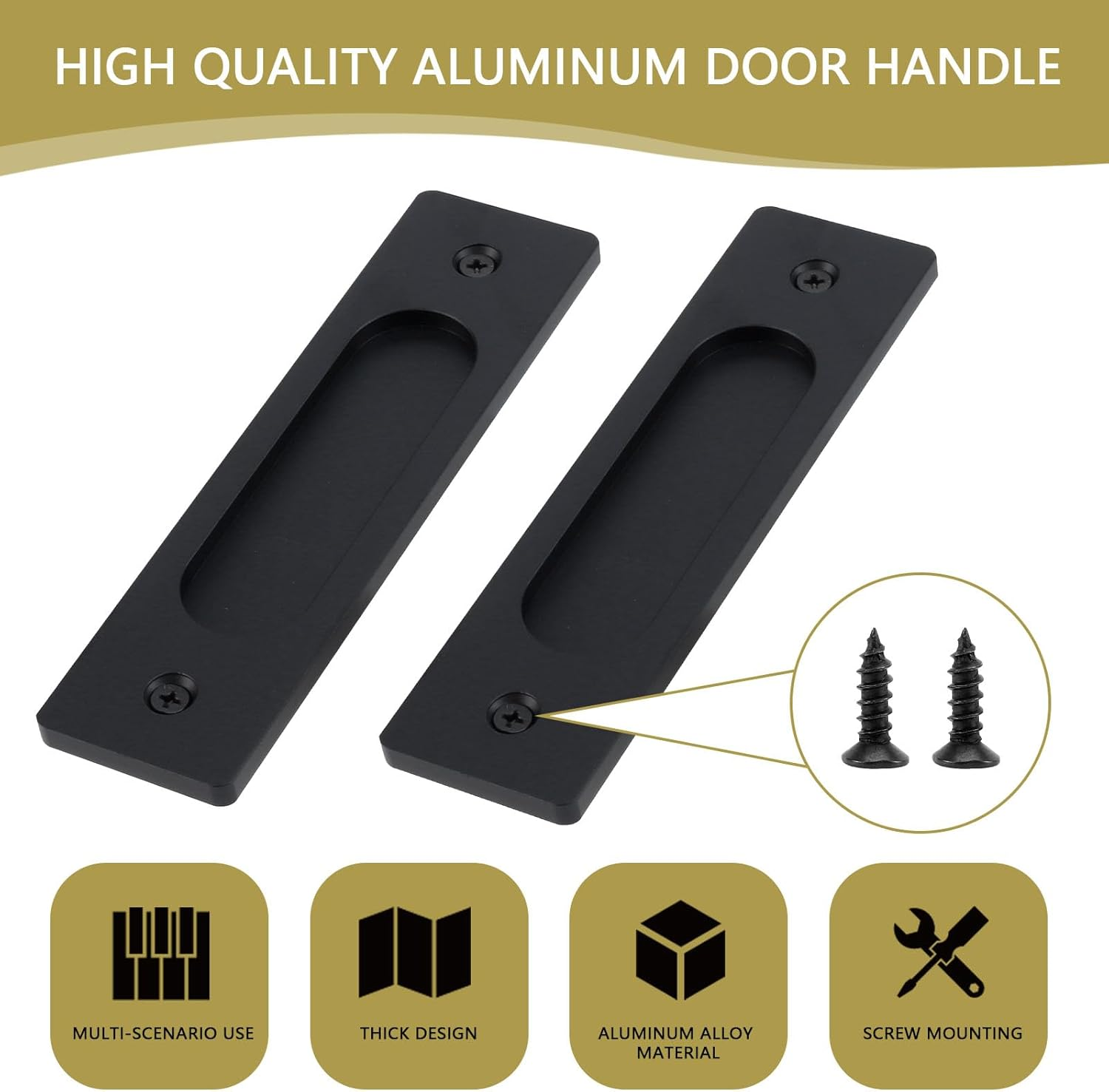 4 PCS Sliding Barn Door Handle, Black Recessed Finger Flush Pull, Aluminum Alloy Handles Drawer Handles, Finger Pull, Pocket Door Pull with 8 Screws (Black) image number 5