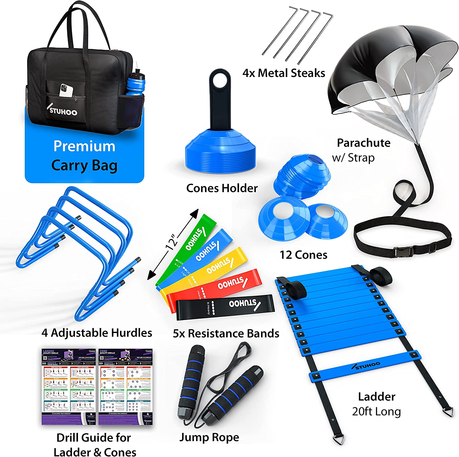 STUHOO Agility Training Equipment Set | Soccer Training Equipment for Kids Youth | Agility Ladder Speed Training Equipment with Bag | Football Training Equipment with Speed Hurdles, Cones for Footwork