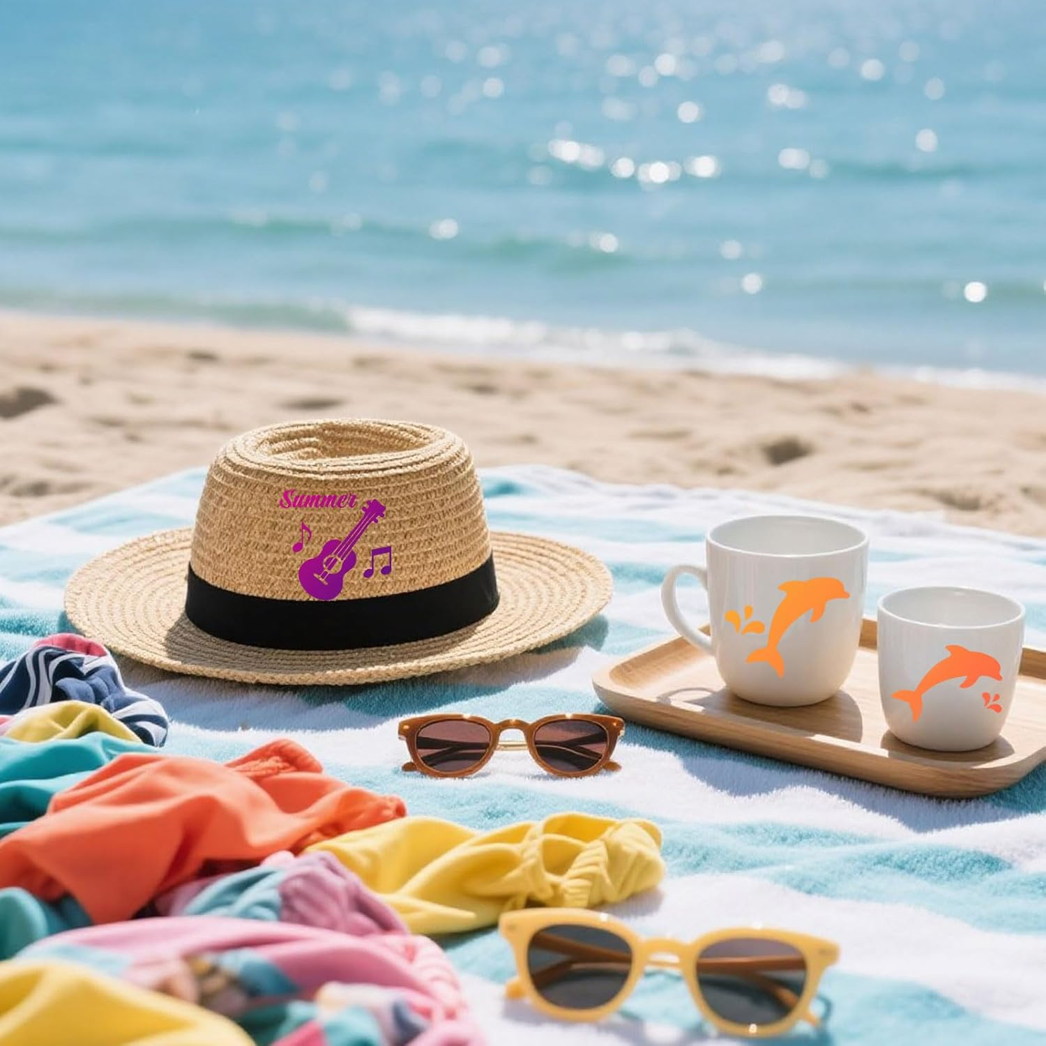 Tinoaly 24Pcs Summer Stencils for Painting, 8X8In Reusable Beach Ocean Themed Stencils with Coconut Watermelon Whale Tropical Styles for Wood Rock Canvas DIY Crafts image number 4