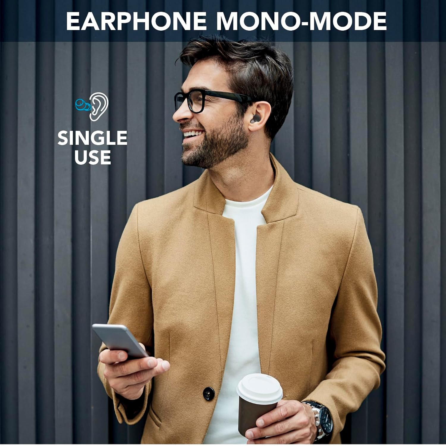 Cellularline Wink - Universal - Bluetooth 5.0 Hifi Stereo Earbuds with Charging Case - Total Autonomy of 25 Hours - 2 Hours Charging Time - 10 Meter Range - Grey image number 5