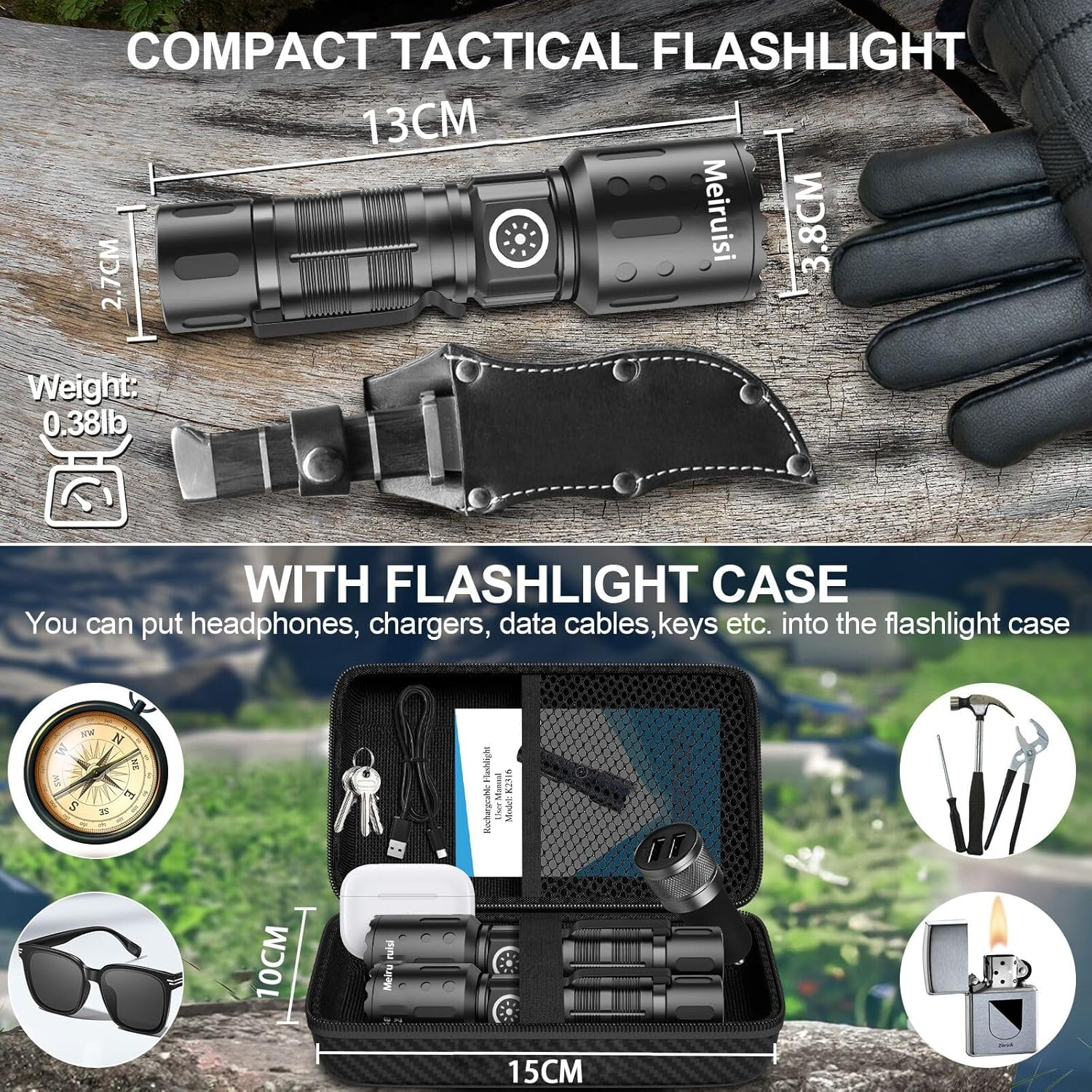 Rechargeable Flashlights 20,000 High Lumens, 1500M Long Throw Super Bright LED Small Powerful Tactical Flashlight with Memory Function, 6Modes Pocket Waterproof Flash Light for Camping,Emergency image number 4