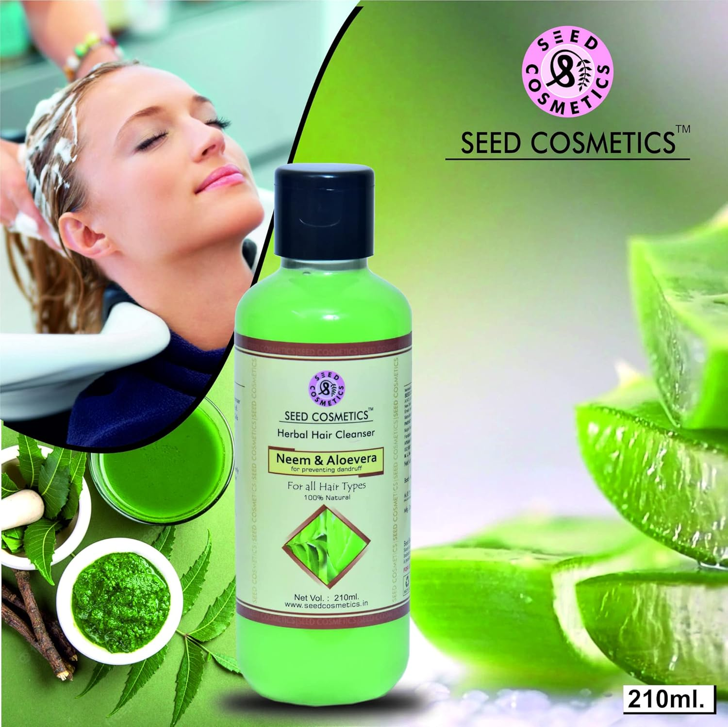 Seed Cosmetics Herbal Neem & Aloevera Hair Shampoo 100% Natural for Helps to Hair Growth Pack of 4 (840Ml)