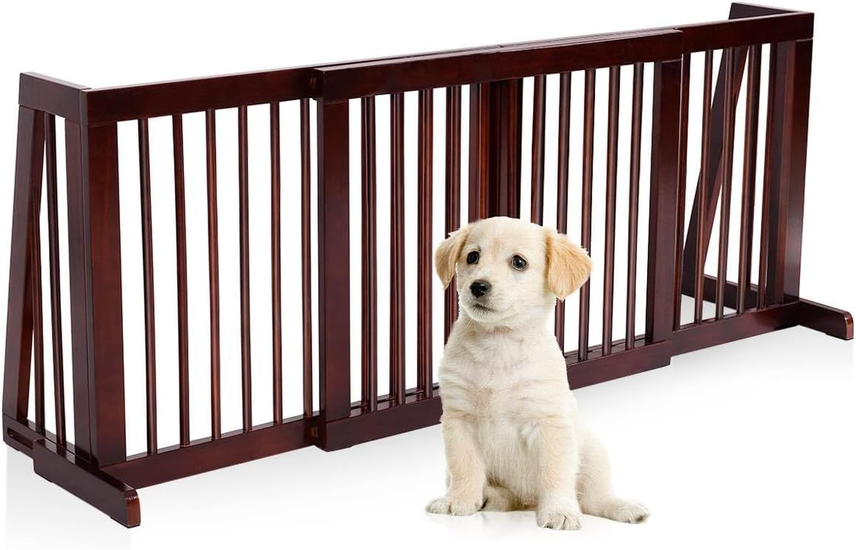 Costway 3 PCS Adjustable Pet Gate, Freestanding Pet Fence Made of Pine Wood, Step over Safety Gate for Small & Medium Pets, Non-Drilling Safety Gate for Stairs, Doorway, Corridor, Hallway, Kitchen image number 4