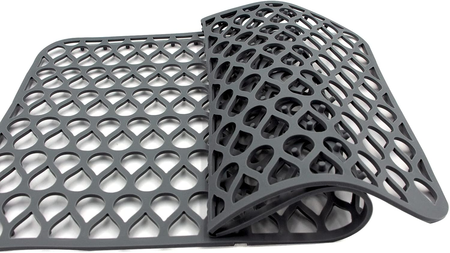 Foldable Non-Slip Sink Mat, Silicone Sink Protectors for Kitchen Sink, Sink Mat Grid for Bottom of Farmhouse Stainless Steel Porcelain Sink for Center Drain (26''X 13.8'')-Grey image number 3