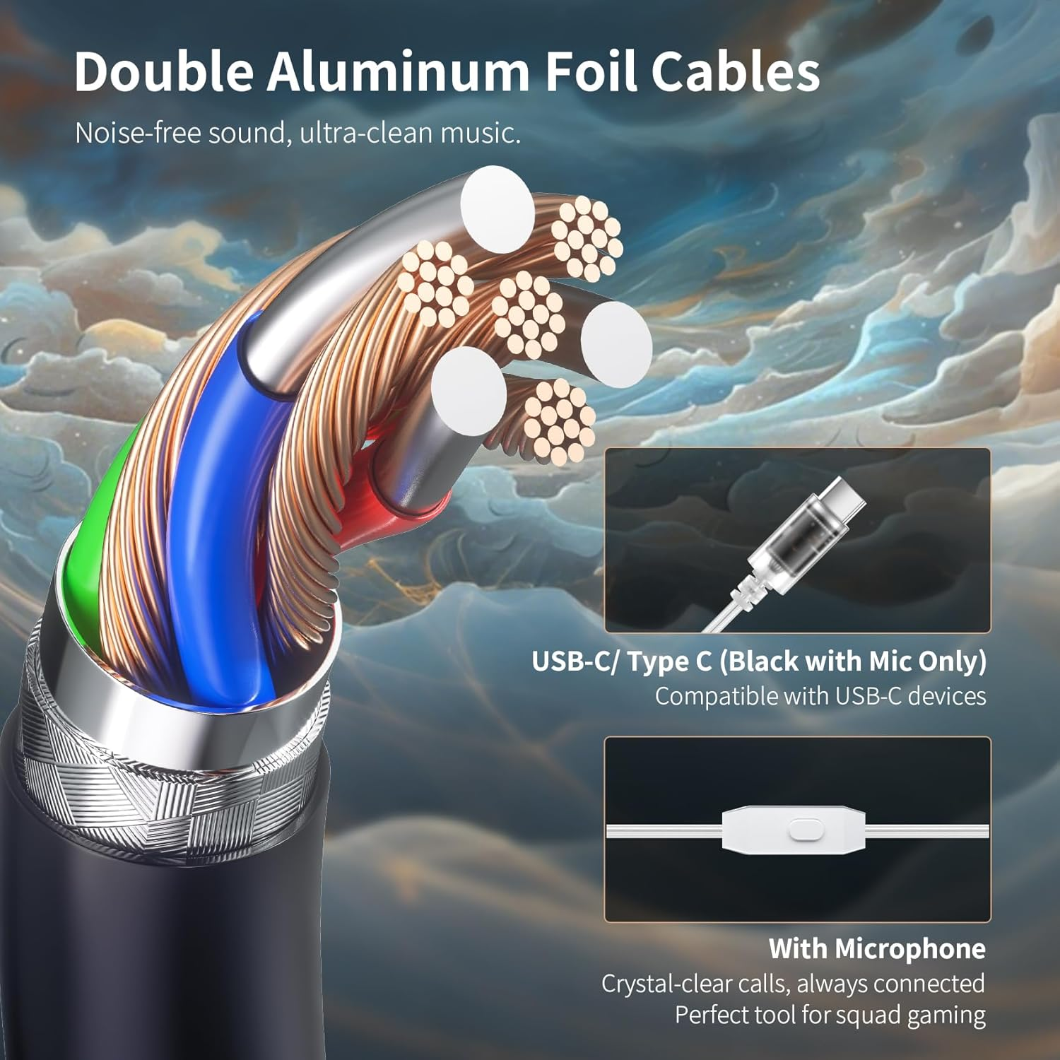 KBEAR Phoenix IEM, USB C Earphones Wired, Double Aluminum Foil, 10Mm DD Double Magnet, PET Diaphragm DJ Headphones, Deep Bass in Ear Monitors for Gaming with Microphone(Black, Type C)