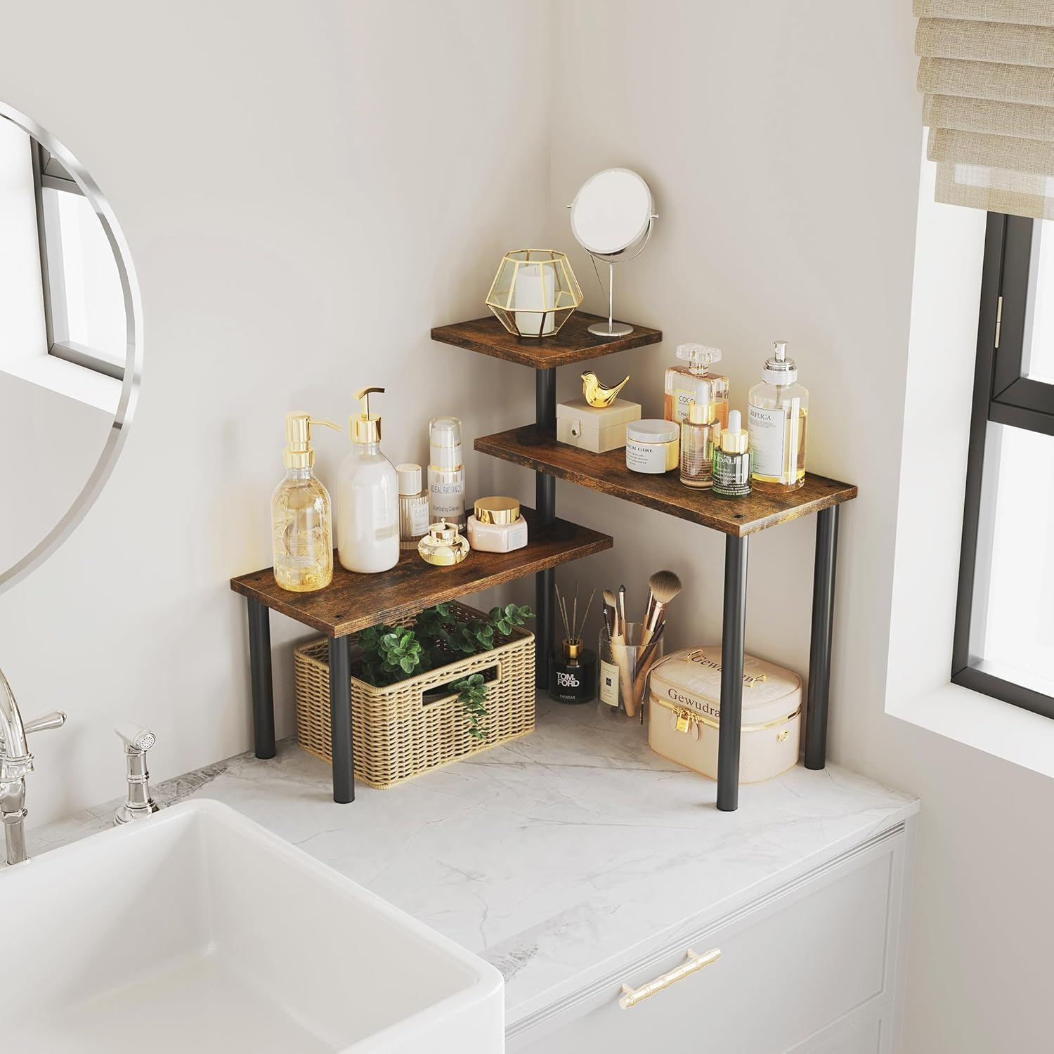 CARLA HOME 3-Tier Corner Shelf Kitchen Spice Rack Organiser Home Storage & Organisation, Adjustable Wooden Wall Shelf Pantry Organiser, Spice Jars Storage Rack for Kitchen Countertop image number 4