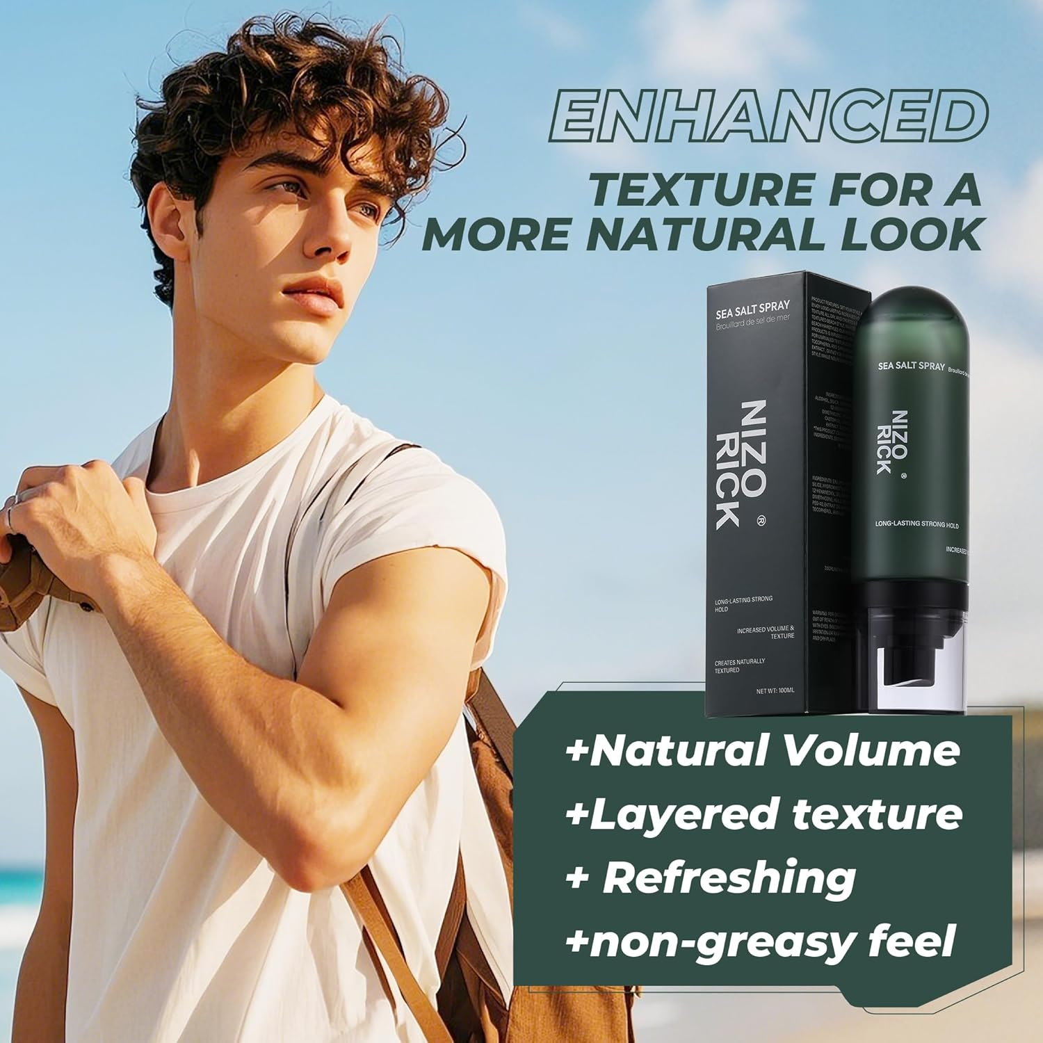 NIZORICK Sea Salt Hair Spray for Natural Volume and Texture, Strong Hold, Non-Greasy, 100Ml image number 2