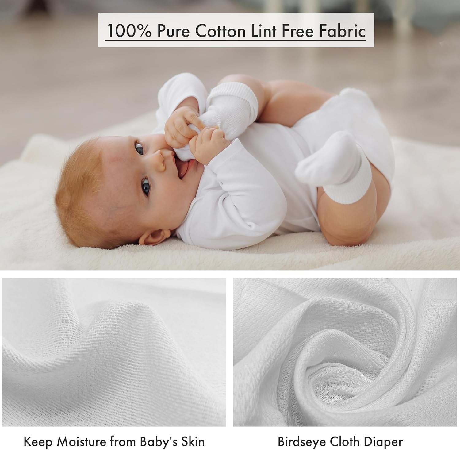 Ruvanti Cloth Diapers 100% Cotton Burp Cloth/Reusable Diaper Large 24X24" image number 4