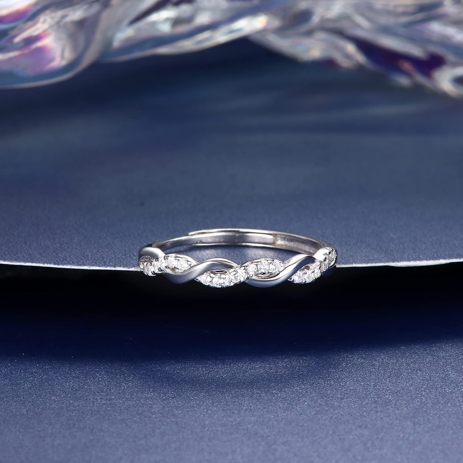 Sanfenly Adjustable 925 Sterling Silver Ring for Women Eternity Cubic Zirconia Crossover Ring Engagement Ring Wedding Promise Ring Adjustable Thumb Ring for Women Girls Anniversary Jewellery Gifts image number 3