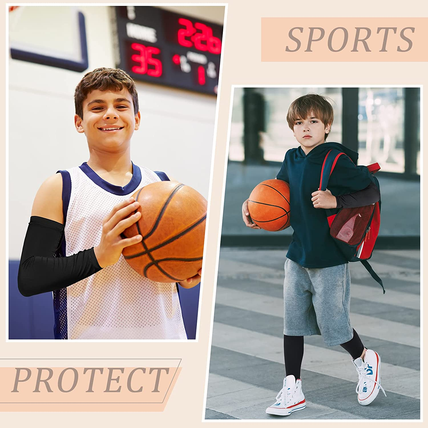Geyoga 4 Pairs Kids Leg Sleeves Compression and Arm Sleeves Youth Leg Sleeves Arm Wraps for Cycling Basketball Sports image number 5