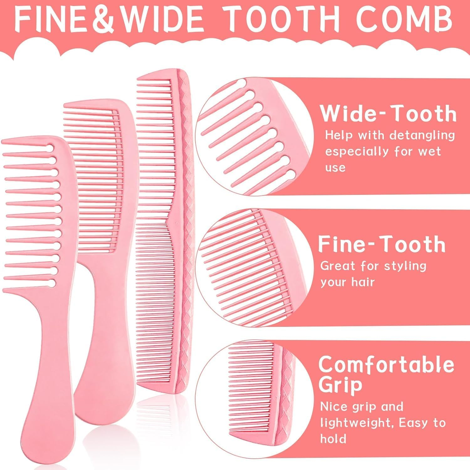 Hair Comb Sets 5Pcs Hairdressing Comb, Professional Barber Salon Hair Styling Combs, Detangling Combs, Rat Tail Comb, Heat Resistant Anti-Static Suitable for Long Wet Thick Curly, Pink image number 6
