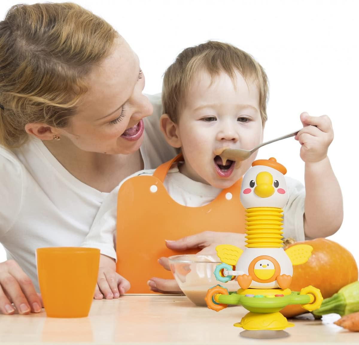 Baby High Chair Toys with Suction Cups Montessori Highchair Rattle Toy Early Educational Interactive Baby Tray Toy Cute Fun Sensory High Chair Suction Toy for 12 Months up Infant Toddler(Goose) image number 3