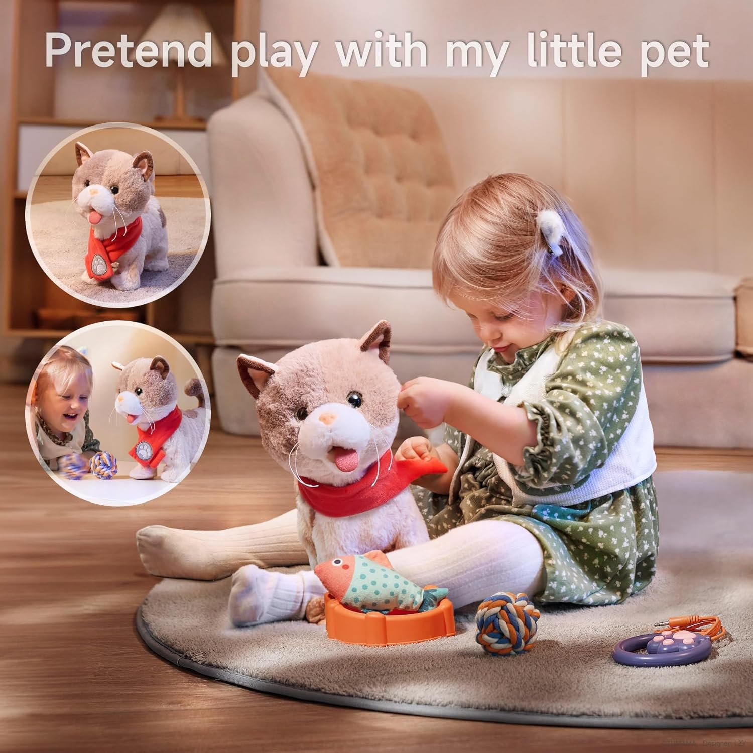 Interactive Electronic Plush Cat Toy for Kids, Realistic Walking Cat Toy That Walks, Meows,Tongues Out and Wags Tail, Kitten Pet Toy with Leash, Birthday Boys and Girls 3 4 5 6 7 Years Old image number 2